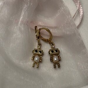 I Am brand - little robot bejweled gold color earrings